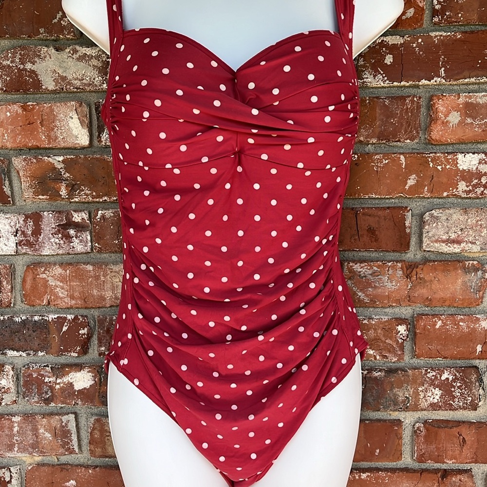 Niptuck Red Polka Dot one piece Swimsuit size 10 - Picture 3 of 10